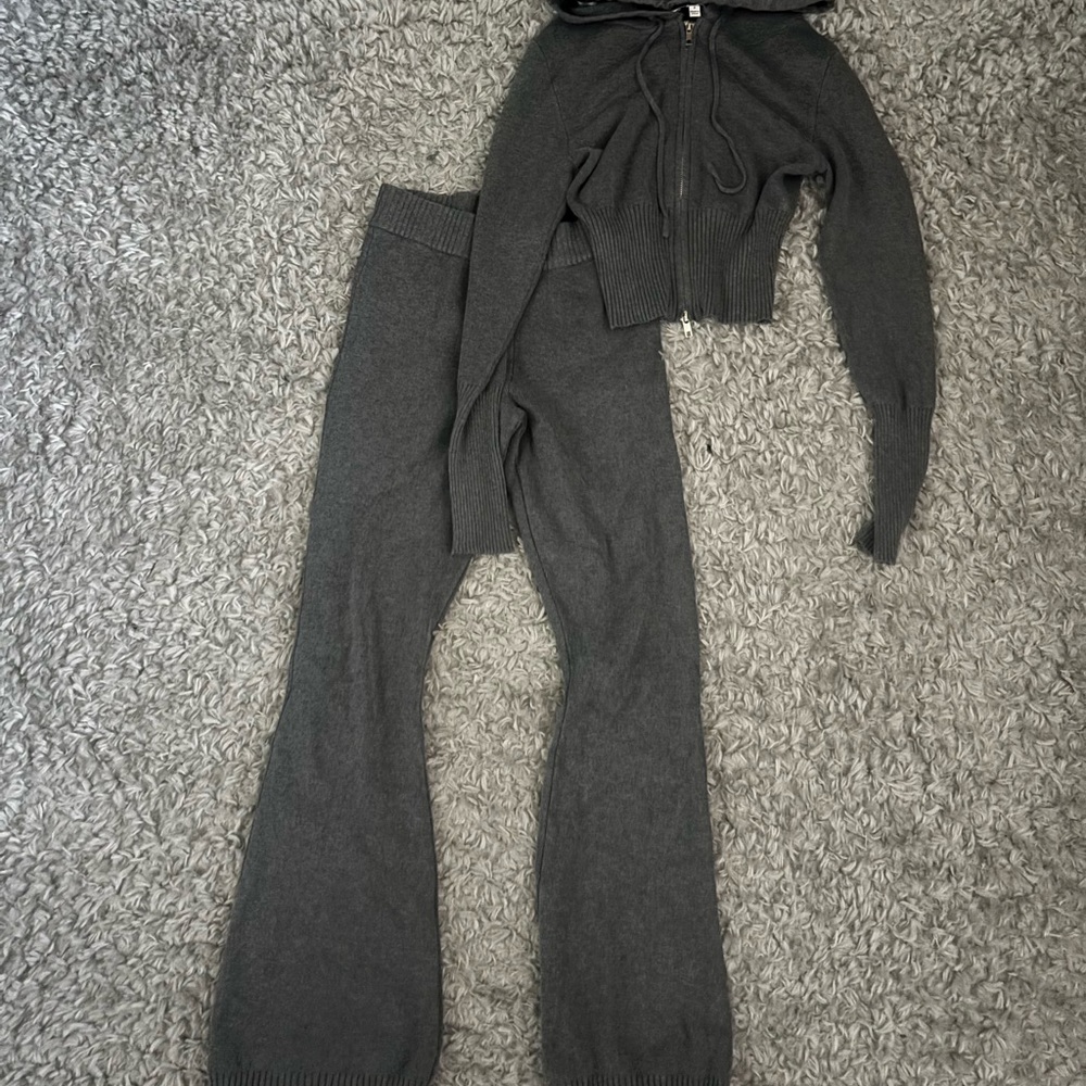 Pink Rose Charcoal Knit Flare Pants